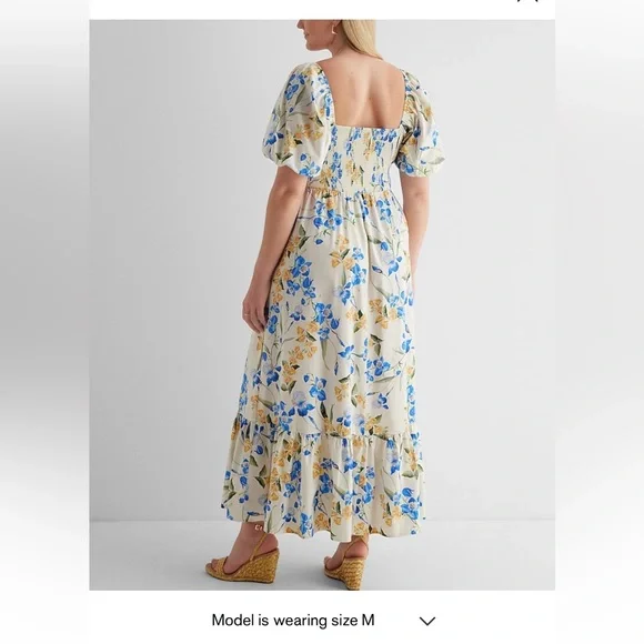 Express Floral Square Neck Puff Sleeve Tiered
Poplin Midi Dress - Picture 6 of 13